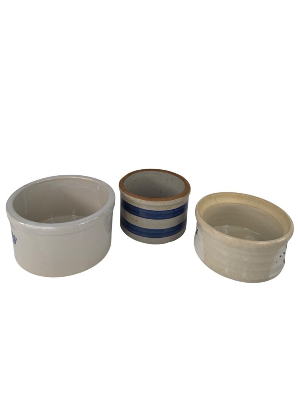 LeGrees Creamery Ceramic Butter Crocks Striped Rustic Set of 3 Vintage Stoneware - Picture 7 of 11